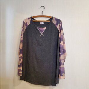 Halife Gray Camo Sleeves Tunic Shirt Size XL